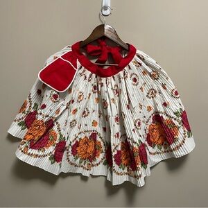 Vintage 50s Red & Orange Micro Pleated Floral Tie Apron